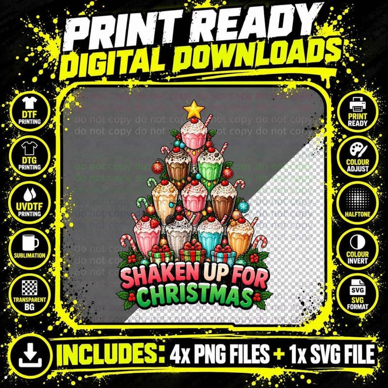 Milkshake Christmas Pun Retro Diner Holiday Cartoon Cute Png SVG Digital Bundle