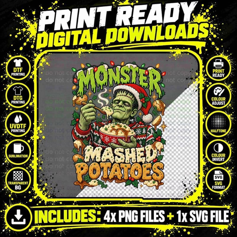 Monster Mashed Potatoes Ugly Sweater Christmas Food Png SVG Digital Bundle