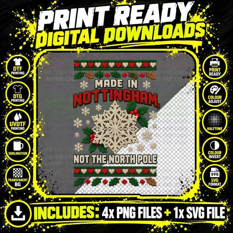 Nottingham Lace Ugly Sweater Snowflake Christmas England Png SVG Digital Bundle