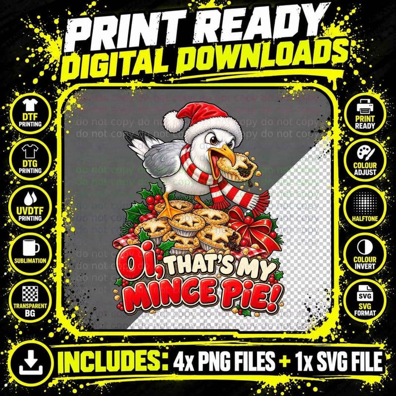 Oi That's My Mince Pie Fun Seagull British Christmas Png SVG Digital Bundle