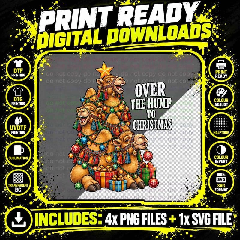 Over the Hump to Christmas Camel Tree Funny Desert Png SVG Digital Bundle