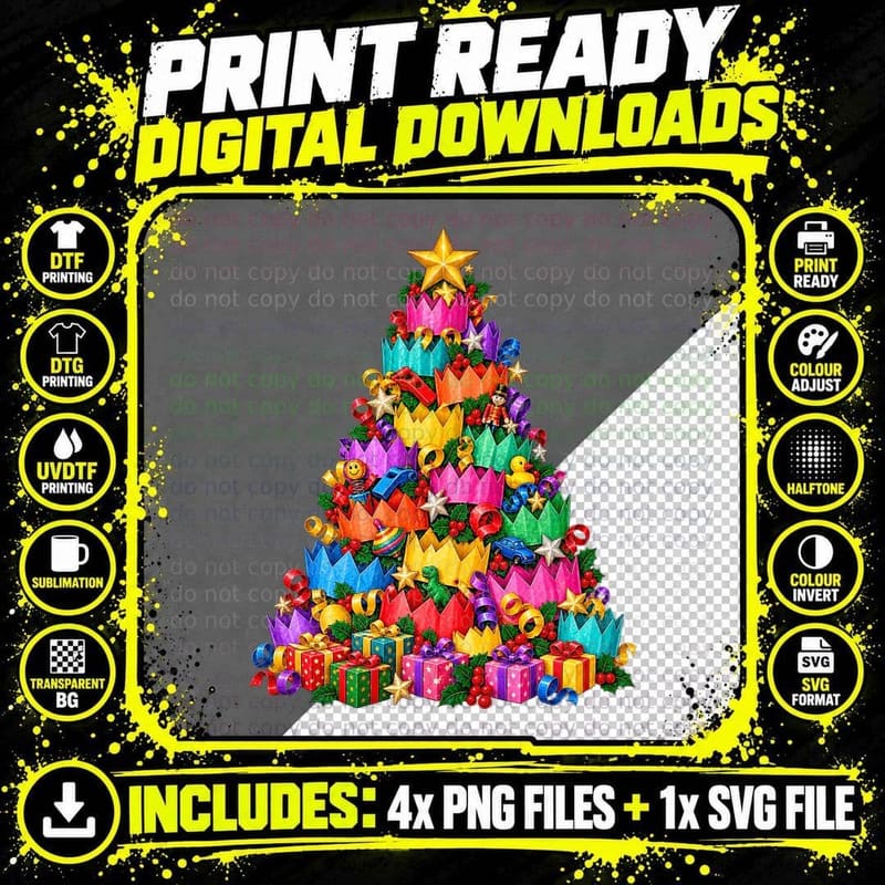Paper Crown Christmas Retro Cracker Party British Png SVG Digital Bundle