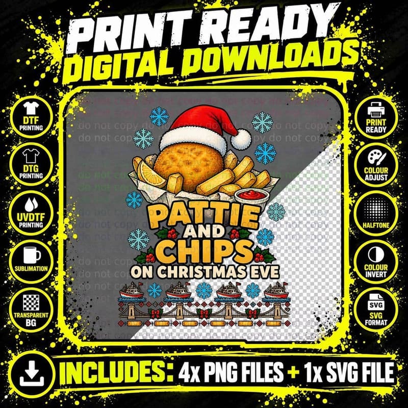 Pattie And Chips Christmas Eve Santa Hat Chippy Ugly Png SVG Digital Bundle