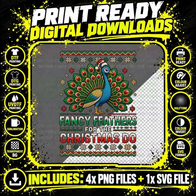 Peacock Christmas Ugly Sweater Funny Bird Party Humor Png SVG Digital Bundle