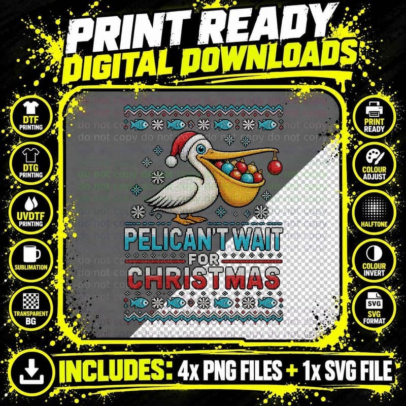 Pelican Christmas Ugly Sweater Pun Funny Ocean Bird Png SVG Digital Bundle