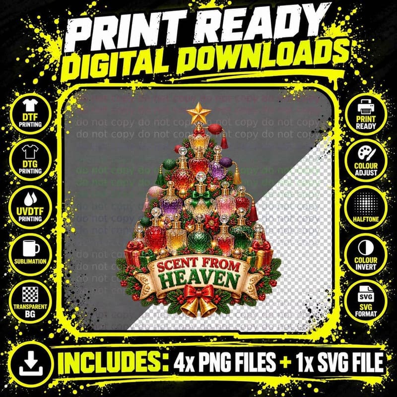Perfume Bottle Christmas Tree Vintage Fragrance Luxury Png SVG Digital Bundle