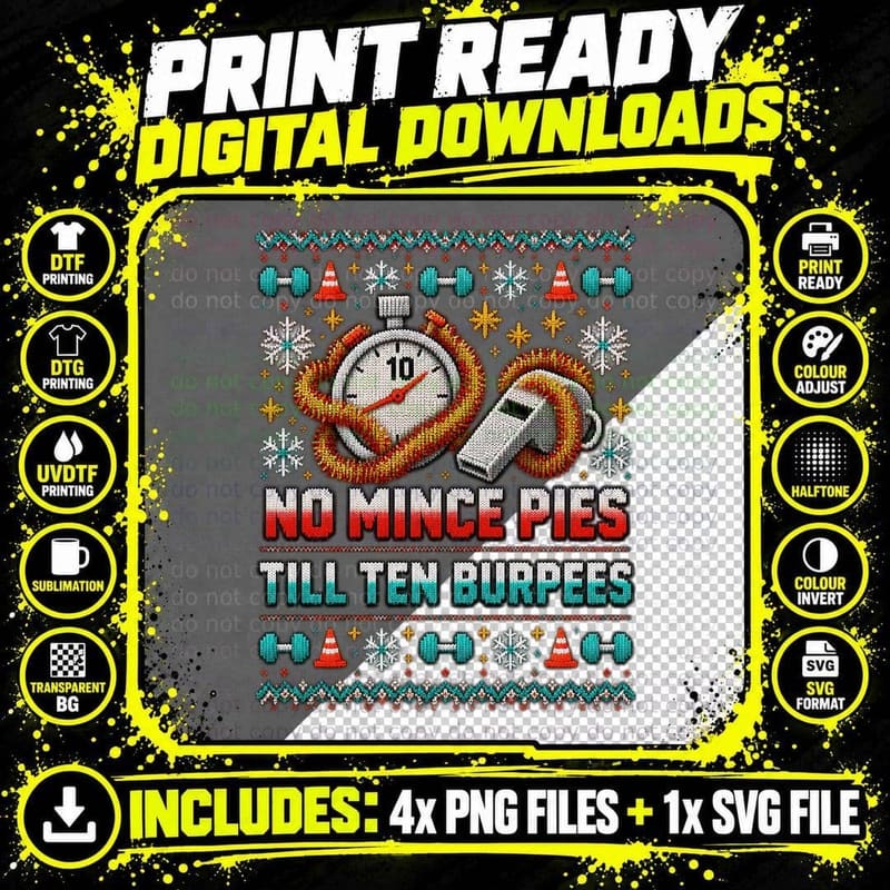 Personal Trainer Christmas Ugly Sweater Ten Burpees Png SVG Digital Bundle