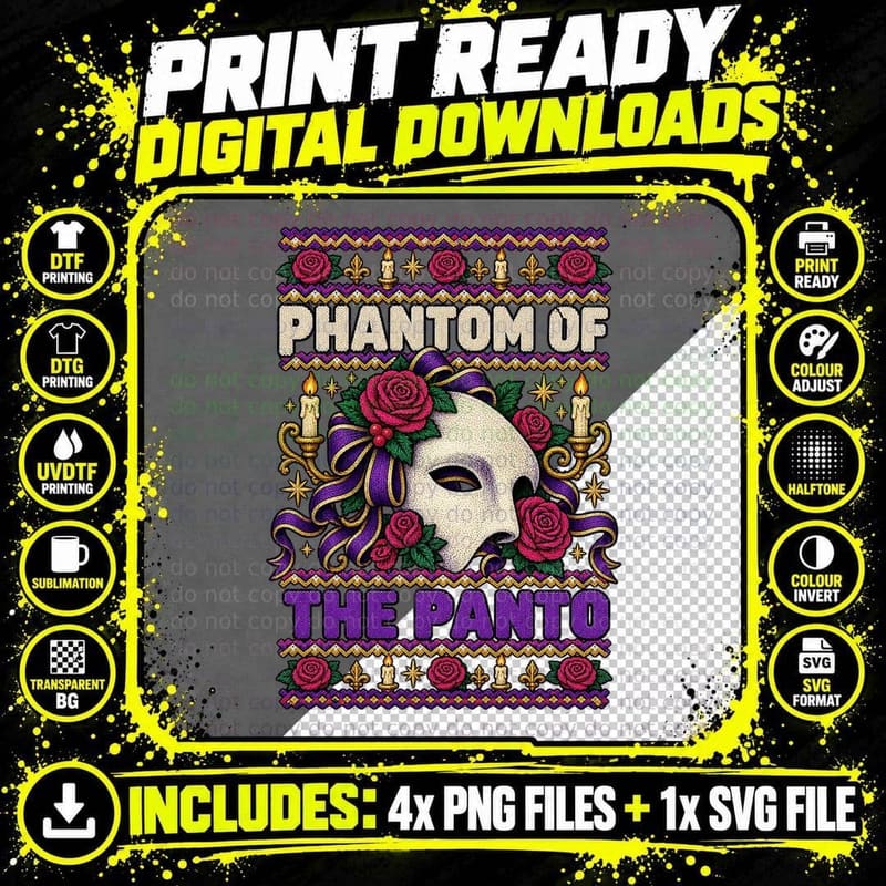 Phantom of the Opera Ugly Sweater Christmas Musical Png SVG Digital Bundle