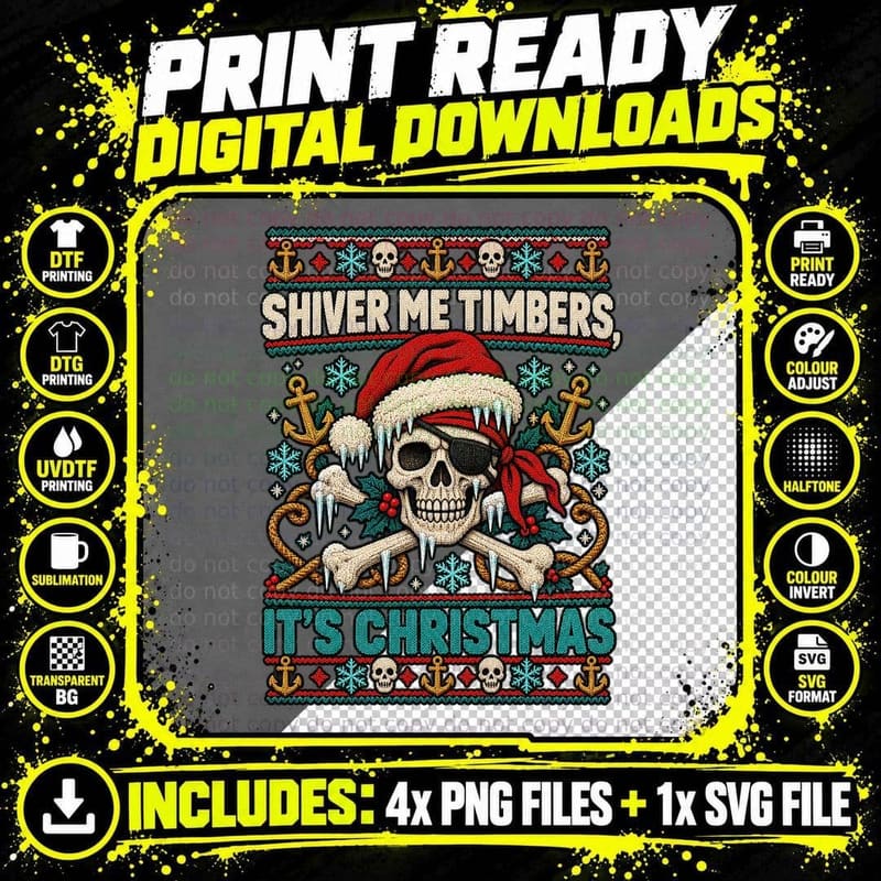 Pirate Christmas Ugly Sweater Skull Crossbones Nautical Png SVG Digital Bundle