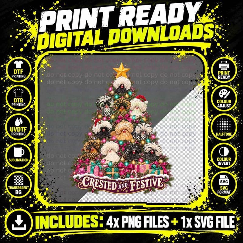 Polish Chicken Christmas Crested Hen Funny Poultry Lover Png SVG Digital Bundle