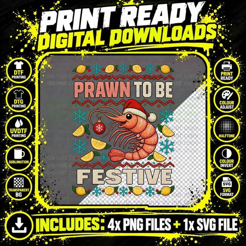 Prawn Christmas Ugly Sweater Knitted Style Seafood Lover Png SVG Digital Bundle