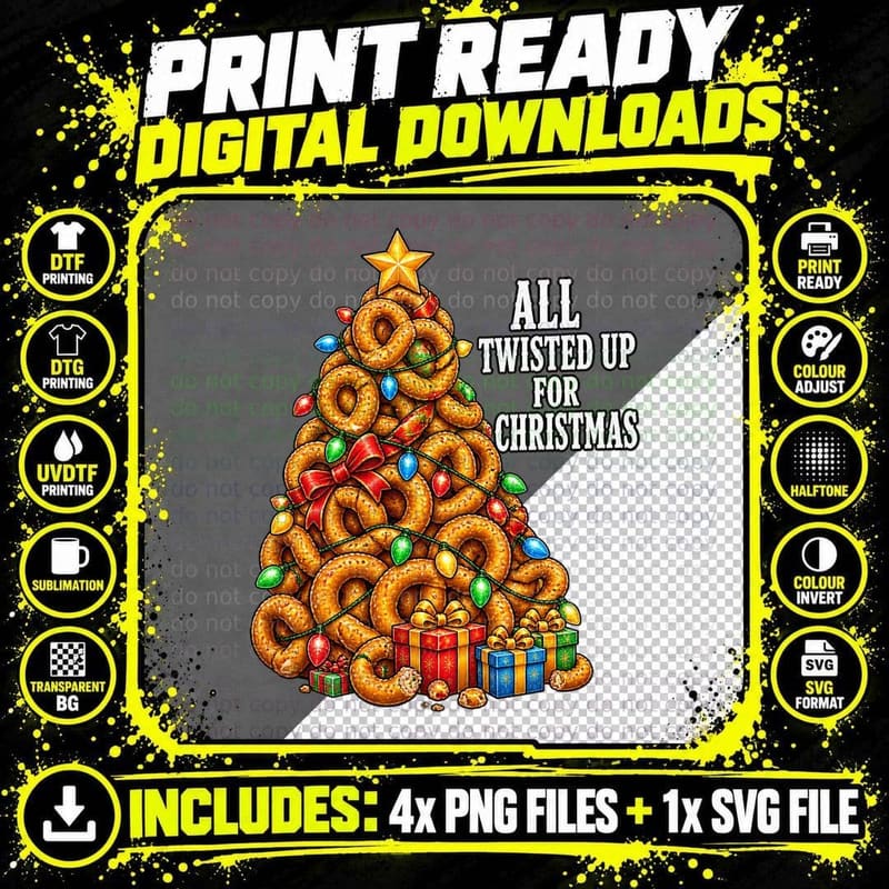 Pretzel All Twisted Up For Christmas Tree Funny Bakery Png SVG Digital Bundle