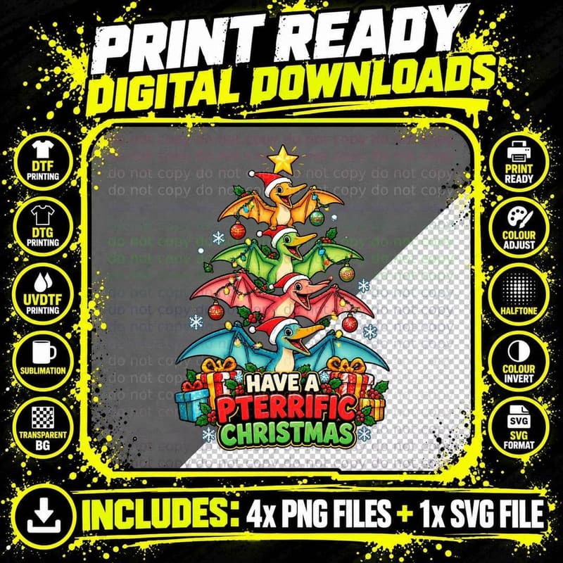 Pterodactyl Christmas Pun Shirt Funny Dinosaur Holiday Png SVG Digital Bundle
