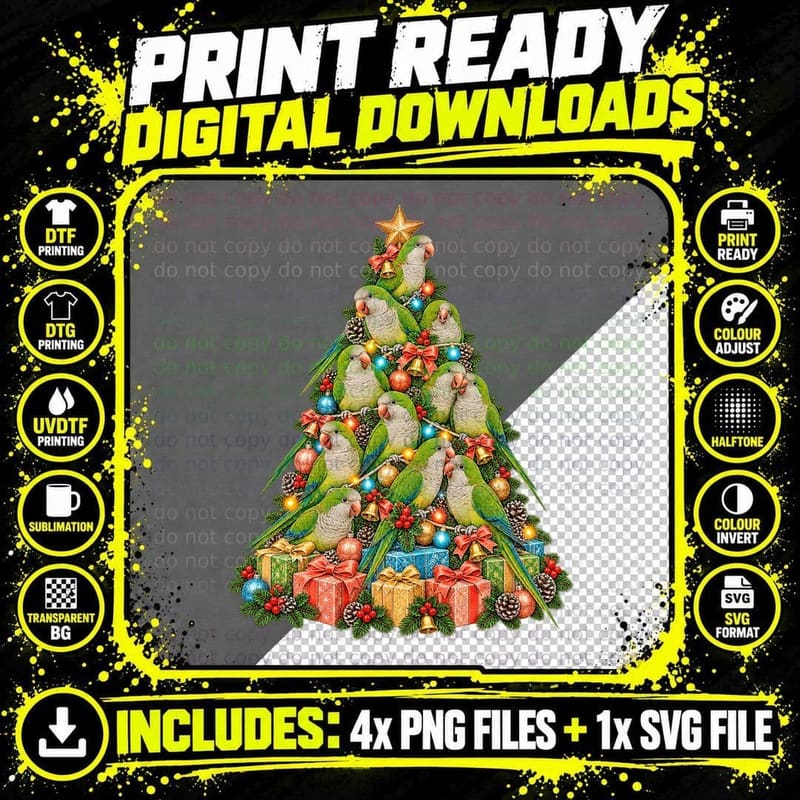 Quaker Parrot Christmas Watercolor Monk Parakeet Funny Png SVG Digital Bundle