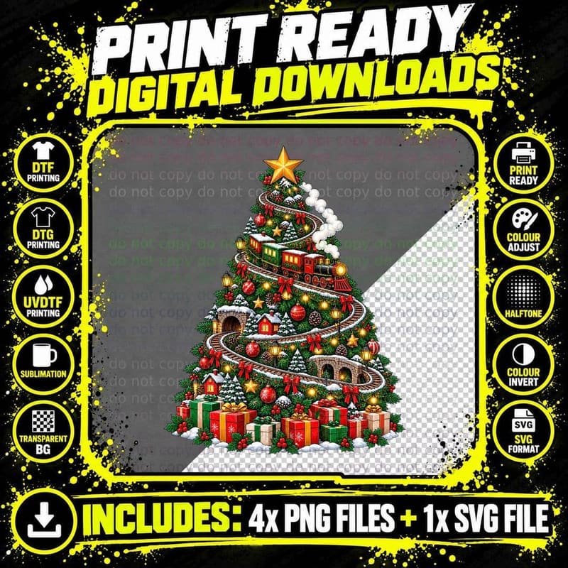 Railway Christmas Steam Train Vintage Railroad Model Png SVG Digital Bundle