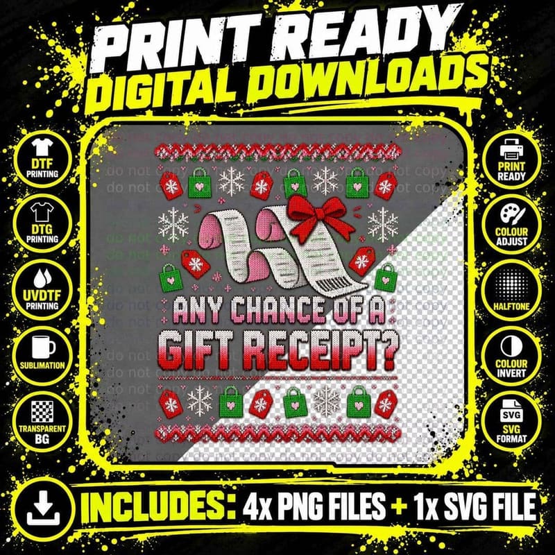 Retail Worker Christmas Ugly Sweater Gift Receipt Png SVG Digital Bundle