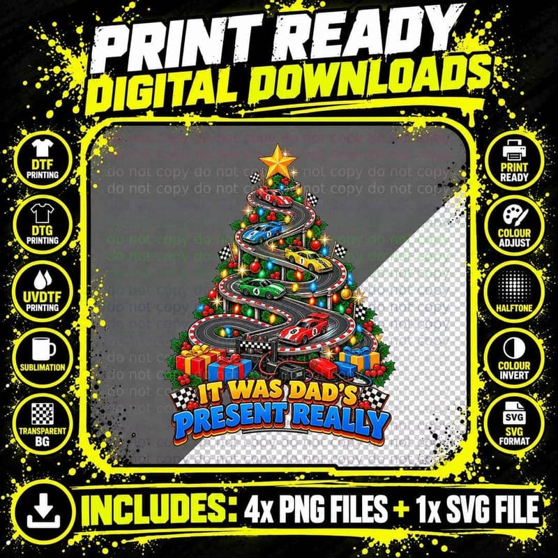 Retro Slot Car Racing Christmas Dad Joke Vintage Toy Png SVG Digital Bundle
