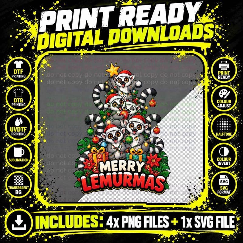 Ring Tailed Lemur Christmas Pun Shirt Animal Holiday Png SVG Digital Bundle