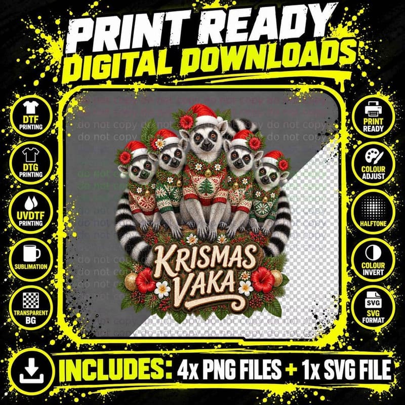 Ringtail Lemur Christmas Ugly Sweater Madagascar Png SVG Digital Bundle