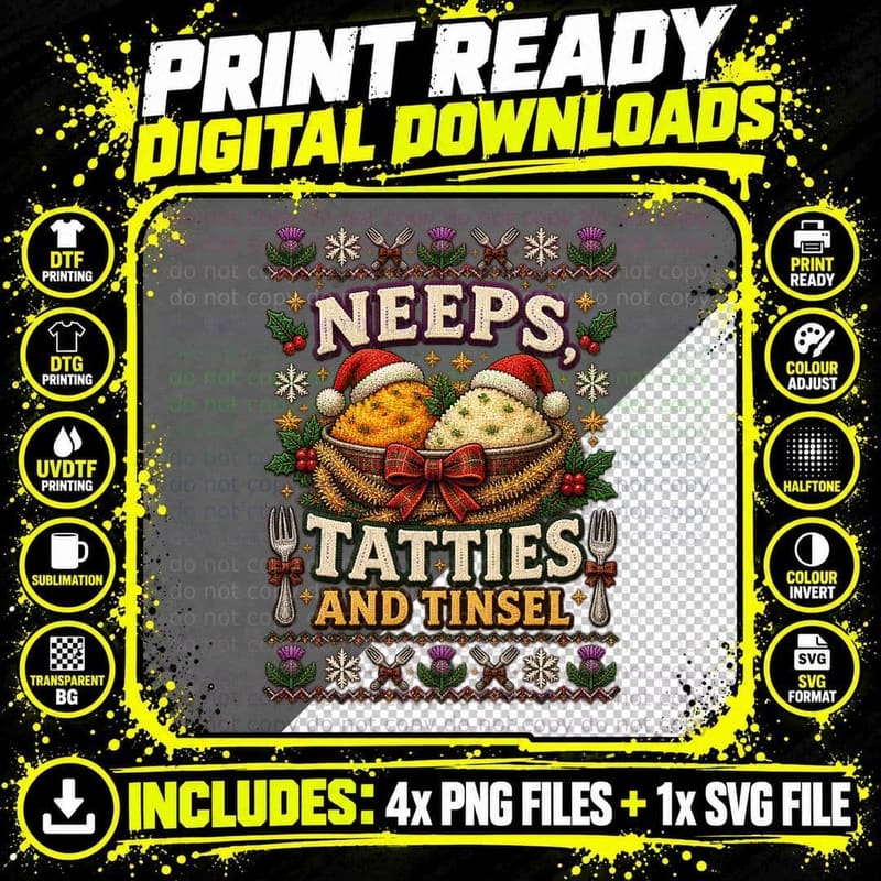 Scottish Neeps Tatties Christmas Ugly Sweater Food Png SVG Digital Bundle
