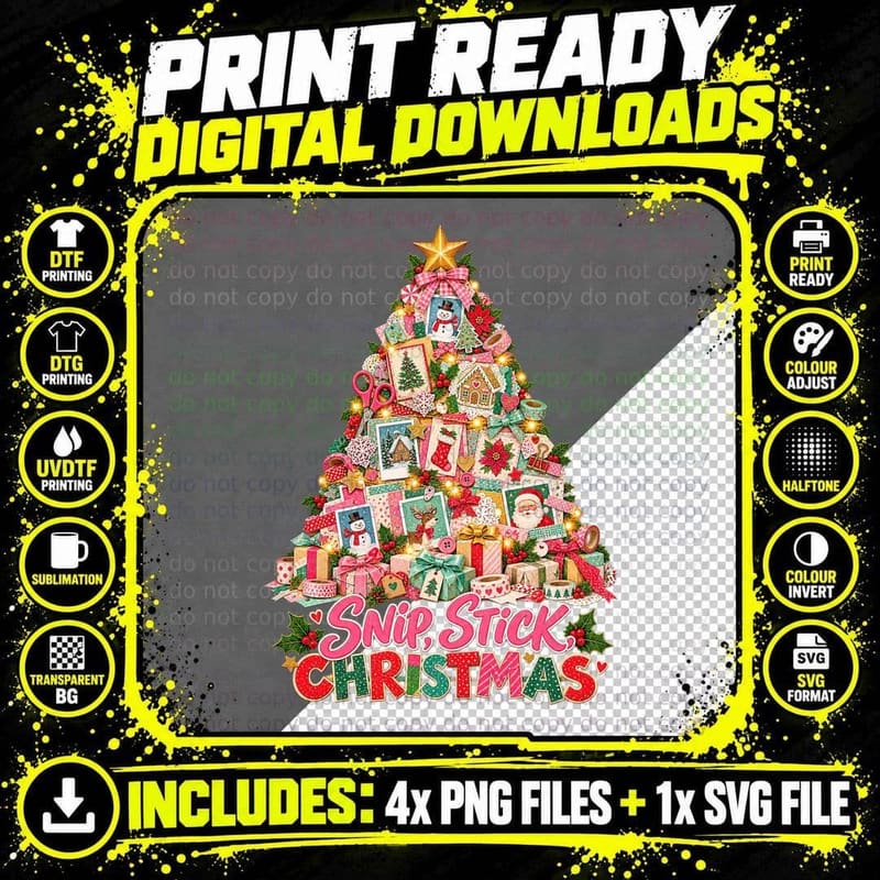 Scrapbooking Christmas Tree Paper Crafter Gift Colorful Png SVG Digital Bundle