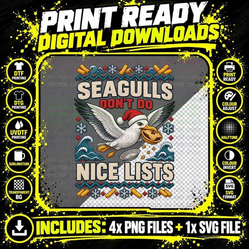 Seagull Christmas Ugly Sweater Knitted Style Seaside Png SVG Digital Bundle