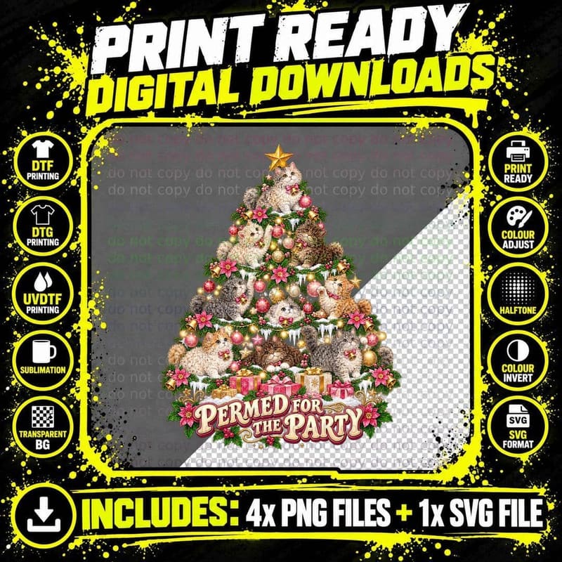 Selkirk Rex Christmas Cat Funny Curly Hair Holiday Png SVG Digital Bundle