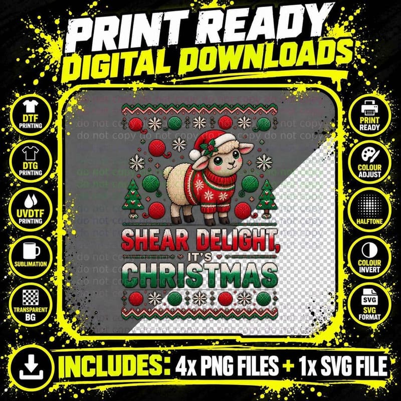 Sheep Christmas Ugly Sweater Shearing Pun Funny Farm Png SVG Digital Bundle