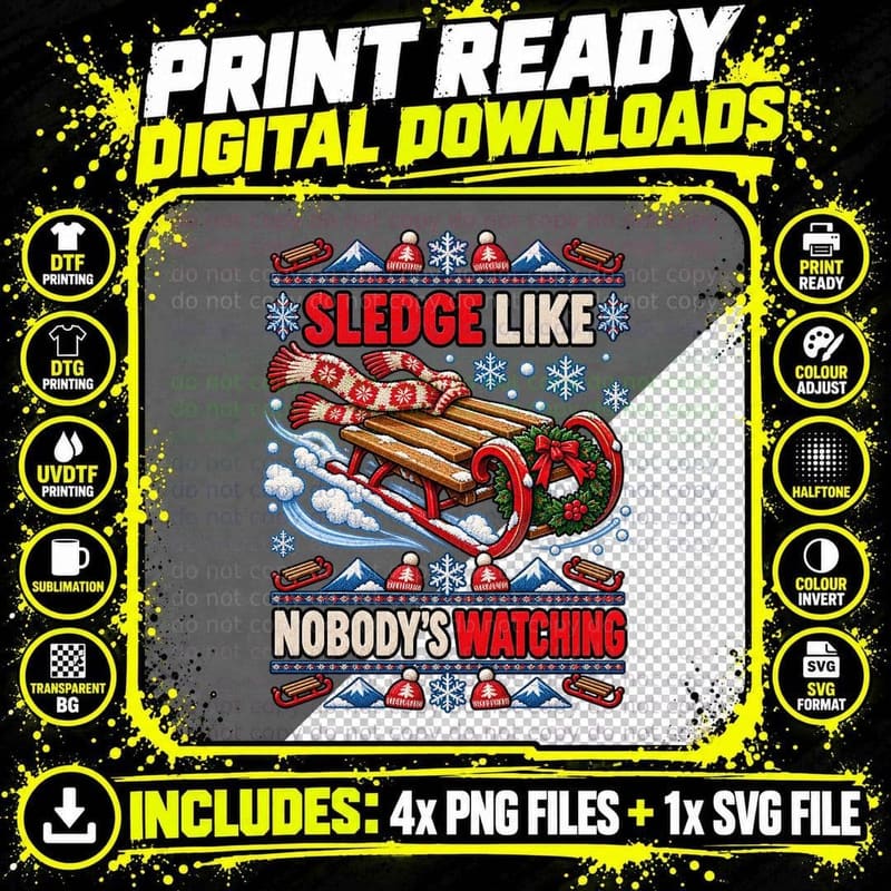 Sledging Christmas Ugly Sweater Funny Sledge Snow Winter Png SVG Digital Bundle
