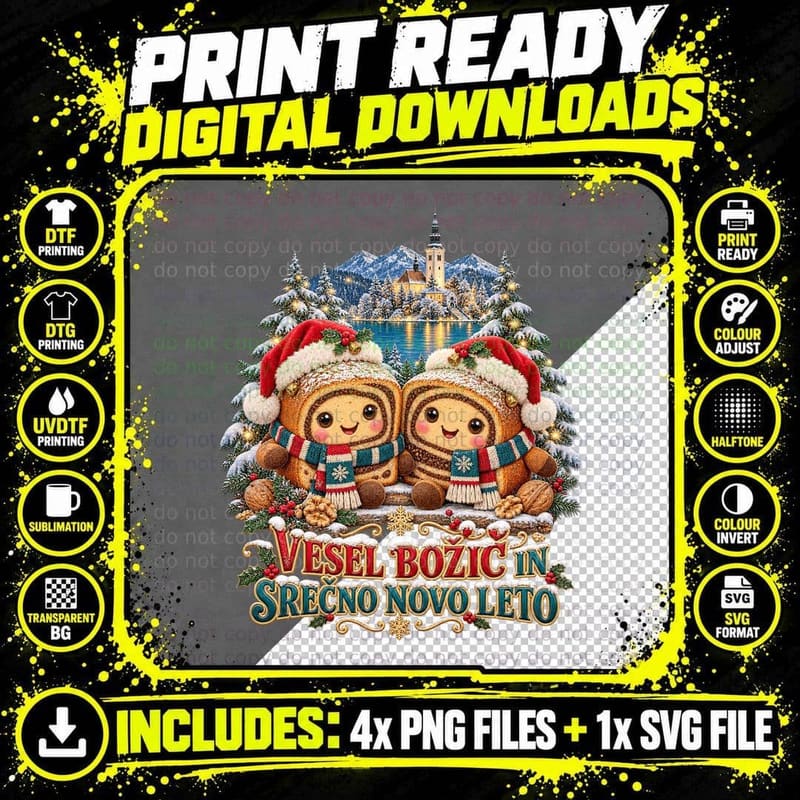 Slovenian Christmas Potica Nut Roll Kawaii Plush Cake Png SVG Digital Bundle