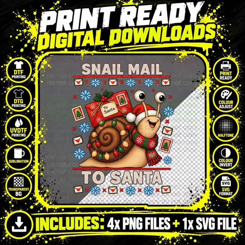 Snail Mail to Santa Ugly Sweater Christmas Snail Pun Png SVG Digital Bundle