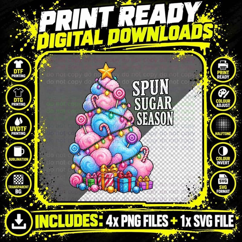 Spun Sugar Season Cotton Candy Christmas Tree Sweet Shop Png SVG Digital Bundle