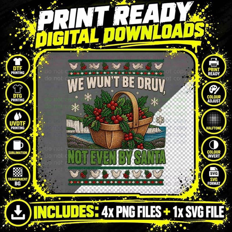Sussex Trug Basket Ugly Sweater Holly Christmas Regional Png SVG Digital Bundle