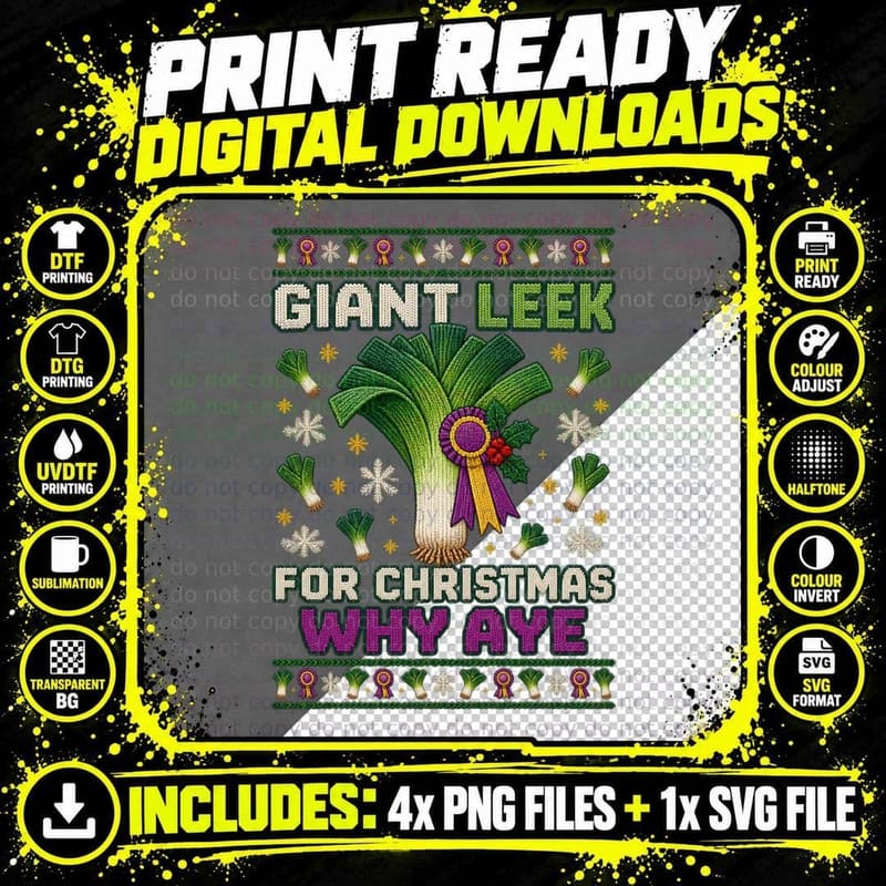 Ugly Sweater Giant Leek Welsh Christmas Vegetable Why Png SVG Digital Bundle