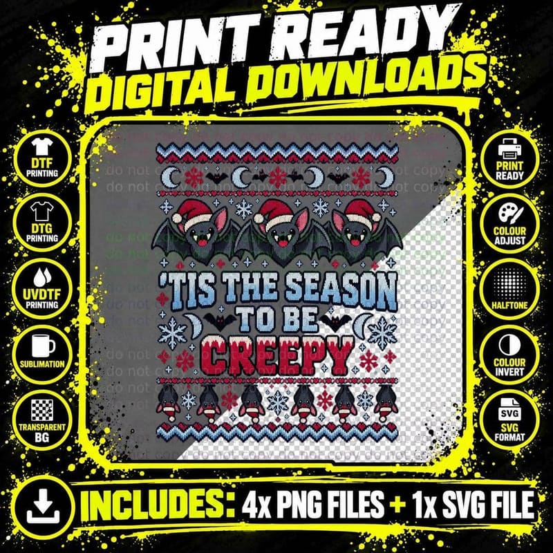 Vampire Bat Christmas Ugly Sweater Creepy Cute Gothic Png SVG Digital Bundle