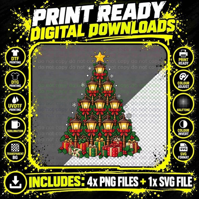 Victorian Street Lamp Christmas Vintage Gaslight Festive Png SVG Digital Bundle
