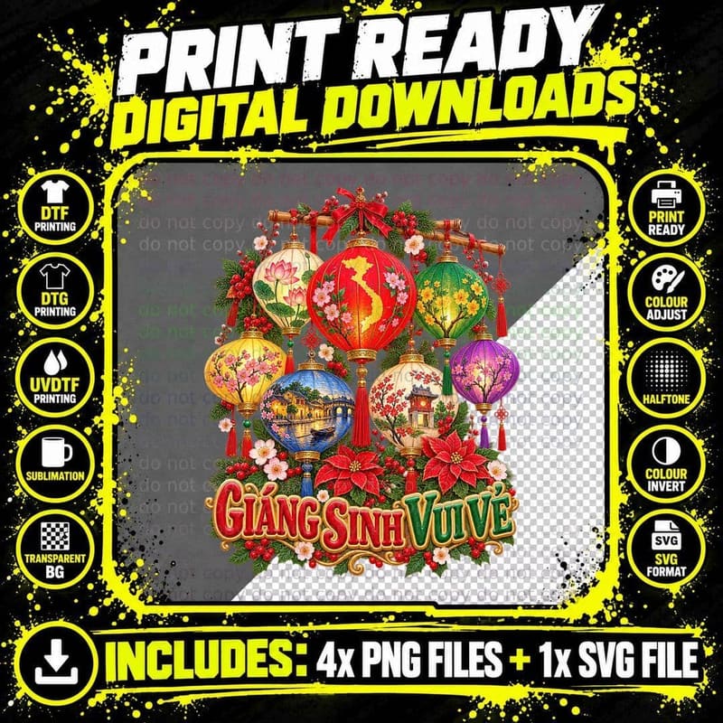 Vietnamese Lantern Christmas Plush Toy Hoi An Old Town Png SVG Digital Bundle