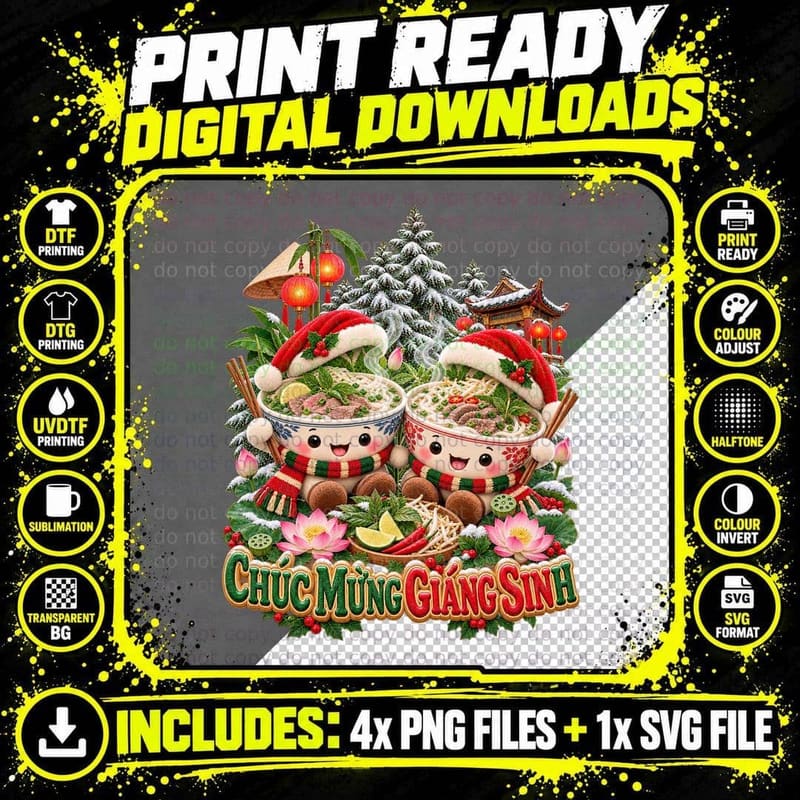 Vietnamese Pho Christmas Plush Toy Noodle Soup Cute Food Png SVG Digital Bundle