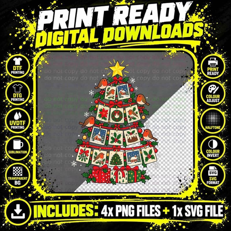 Vintage Christmas Cards Robin Holly Traditional British Png SVG Digital Bundle