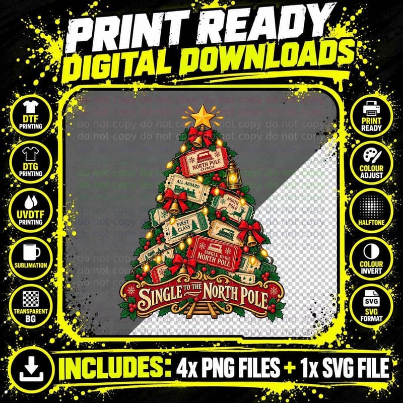 Vintage Train Ticket Christmas Retro Cartoon Railway Png SVG Digital Bundle