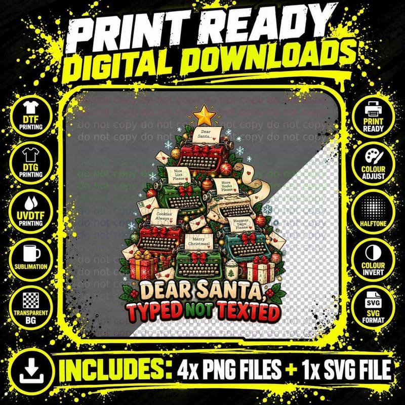 Vintage Typewriter Christmas Pun Writer Lover Retro Png SVG Digital Bundle
