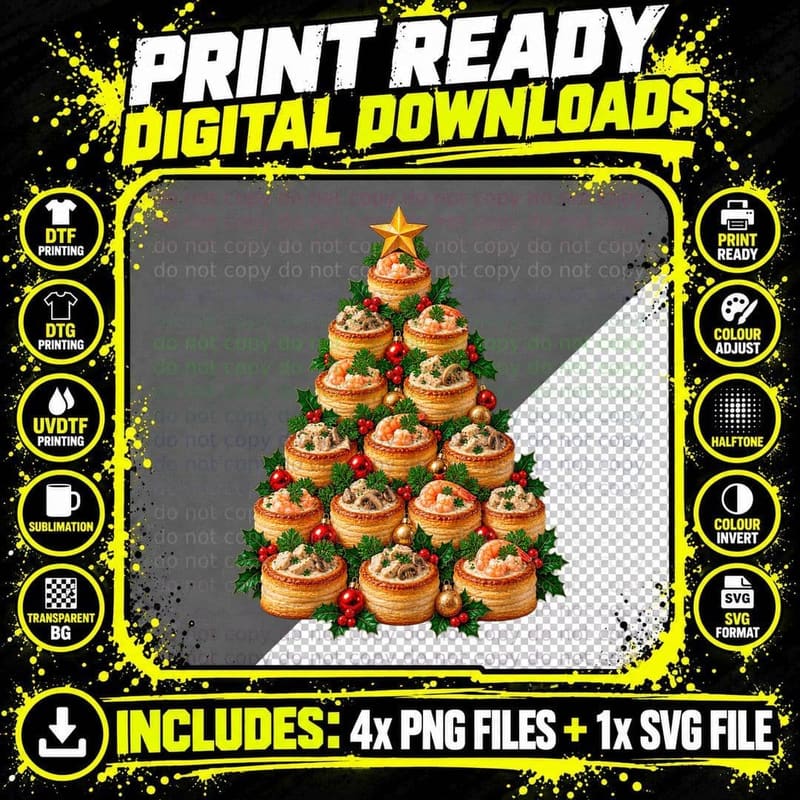 Vol Au Vent Christmas Tree 1970s British Buffet Party Png SVG Digital Bundle