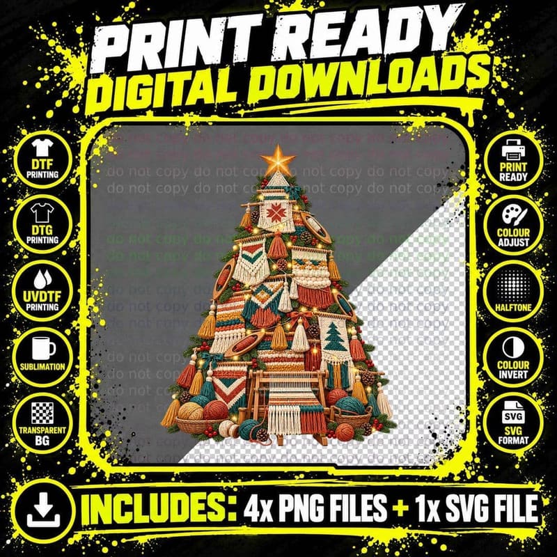 Weaving Christmas Tree Handloom Weaver Gift Boho Fiber Png SVG Digital Bundle