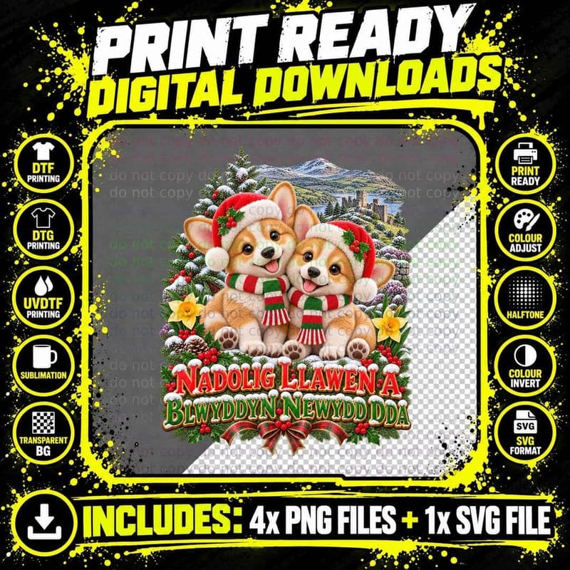 Welsh Christmas Corgi Puppy Plush Toy Cute Kawaii Wales Png SVG Digital Bundle
