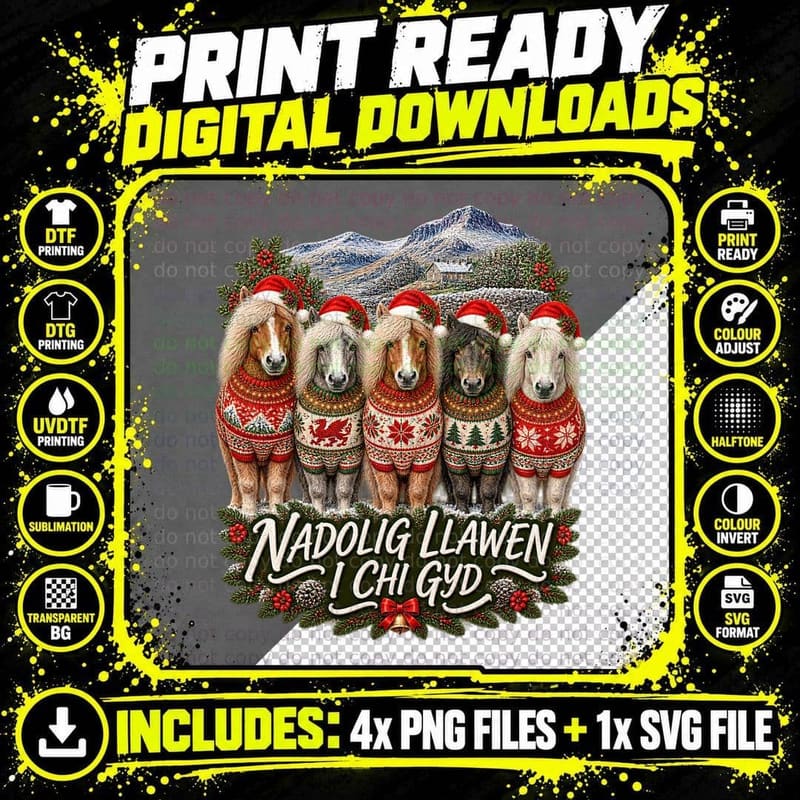 Welsh Mountain Pony Ugly Sweater Christmas Welsh Png SVG Digital Bundle