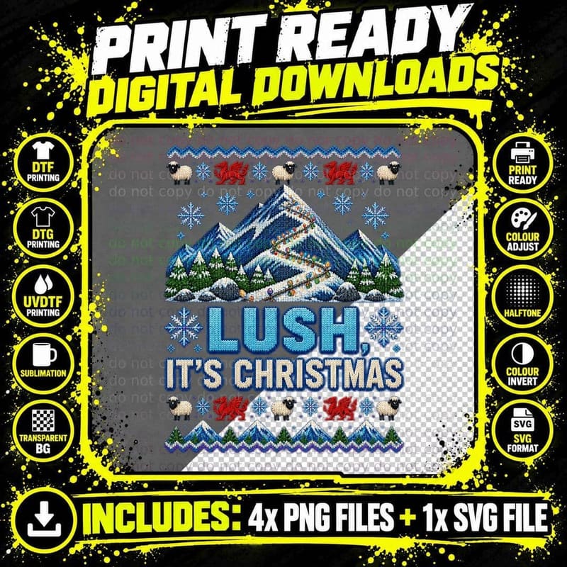 Welsh Mountain Ugly Sweater Christmas Hiking Snowy Wales Png SVG Digital Bundle