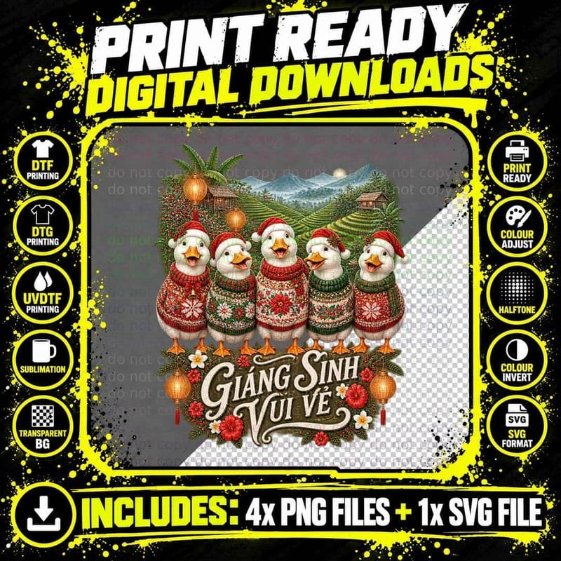 White Ducks Giang Sinh Vui Ve Christmas Ugly Sweater Png SVG Digital Bundle