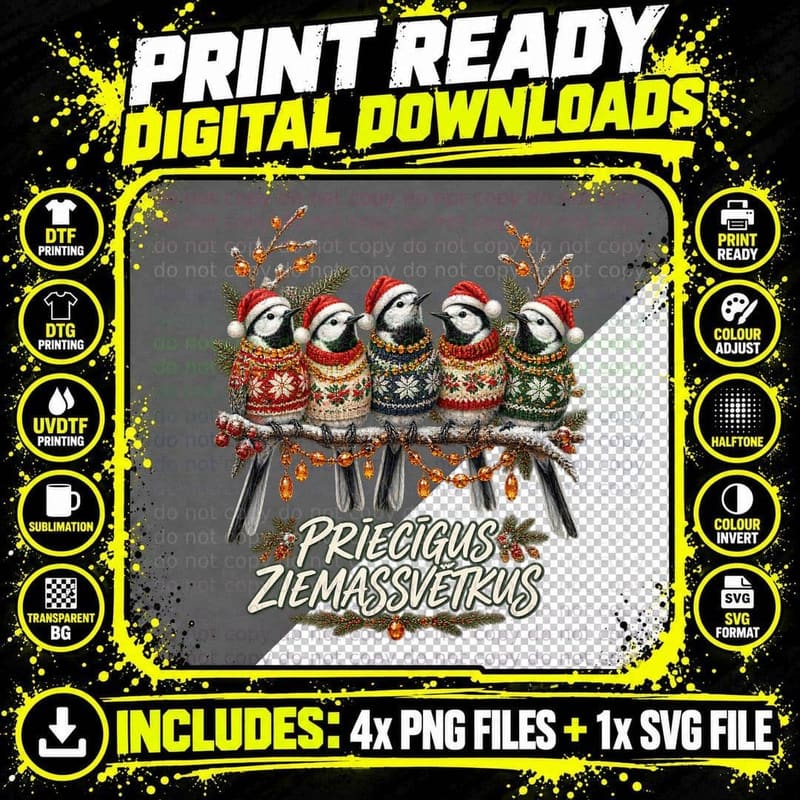 White Wagtail Ugly Sweater Latvian Christmas Amber Bird Png SVG Digital Bundle