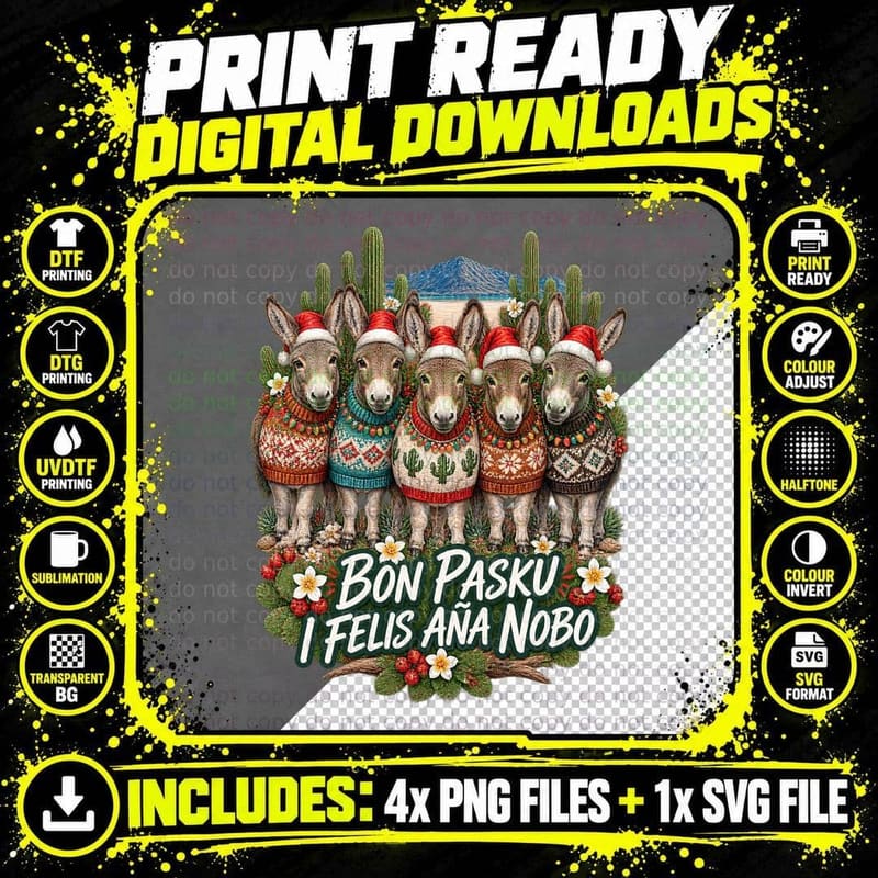 Wild Donkey Christmas Ugly Sweater Desert Island Salt Png SVG Digital Bundle