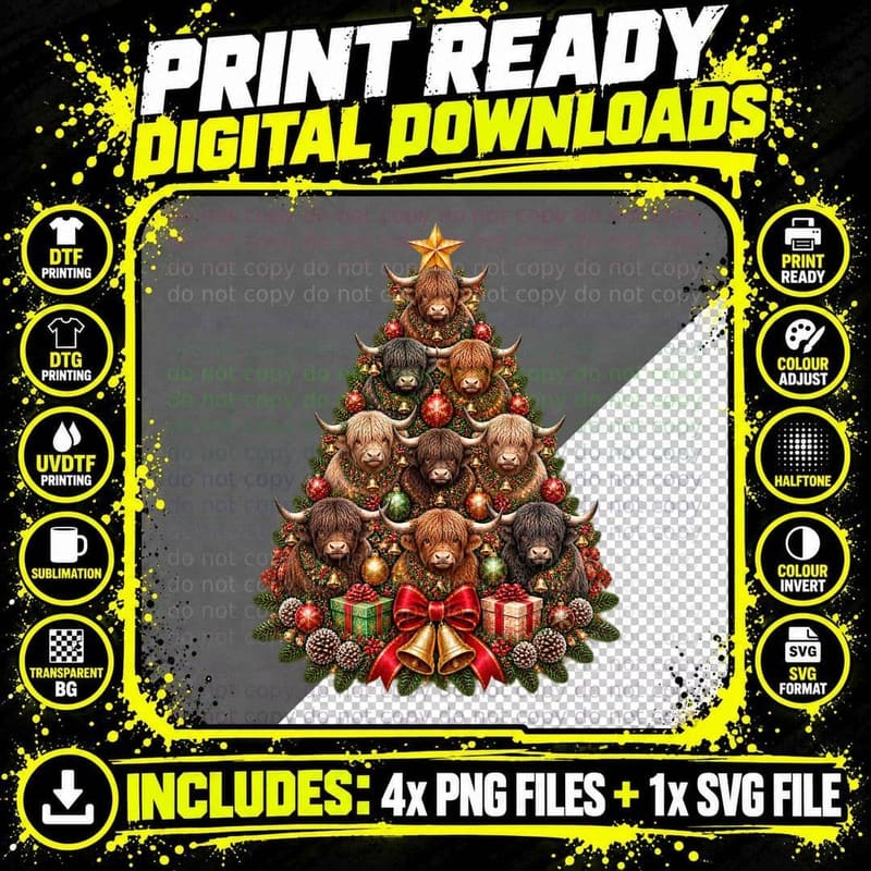 Yak Christmas Pun, Vintage Highland Animal Tee Png SVG Digital Bundle